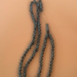 Blue Beaded Necklace with Black Accents